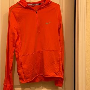 Orange Nike quarter zip with hood